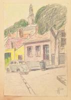 Olvashatatlan jelzéssel és jelzés nélkül, többféle alkotó, össz. 9 db mű: Utcarészletek emberekkel, ...