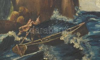 Jelzés nélkül: Csónakos a viharban. Olaj, karton. Dekoratív, sérült fakeretben. 30x40 cm