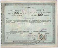 Buda 1873. Buda-Ó-Budai Népbank részjegye 100Ft-ról szelvényekkel, bélyeggel, bélyegzésekkel T:F kisebb beszakadások