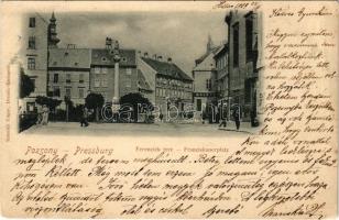 1899 (Vorläufer) Pozsony, Pressburg, Bratislava; Ferenciek tere, üzletek. Schmidt Edgar kiadása / square, shops (Rb)