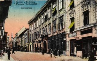 1920 Pozsony, Pressburg, Bratislava; Ventúr utca, Schall H. és fia, Adler üzlete, cukrászda / Venturgasse / street view, shops, confectionery (EK)