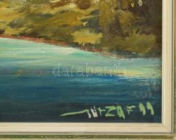 Turza Ferenc (1945-2022): Vízparti táj. Olaj, farost, jelzett, fakeretben. 40x50 cm