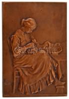 Franciaország ~1900. Varró nő / Kalapkészítő nő bronz plakett. Szign.: L. R. Diry (?) (63x43mm) T:AU patina France ~1900. Sewing woman / Hat maker woman bronze plaque. Sign.: L. R. Diry (?) (63x43mm) C:AU patina