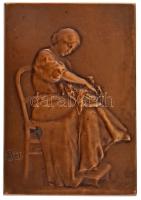 Franciaország ~1900. "Varró nő / Kalapkészítő nő" bronz plakett. Szign.: L. R. Diry (?) (6...