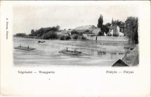 Pöstyén, Pistyan, Piestany; Vág részlet, tutajosok. A. Bernas kiadása / Waagpartie / Váh riverside, rafters (EK)