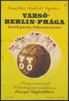 cca 1958 TOTO kisplakát, Varsó-Berlin-Prága kerékpáros békeverseny, Káldor László grafikája, hajtott, 24×16 cm
