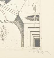 Hincz Gyula (1904-1986): Felhők, rézkarc, papír, jelzett, üvegezett fakeretben, 17×20 cm