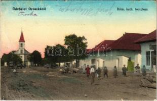 1914 Oroszka, Pohronsky Ruskov; Római katolikus templom, utca, üzlet / church, street, shop (EK)