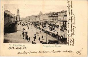 1902 Saint Petersburg, St. Petersbourg, Leningrad, Petrograd; Perspective de Nevsky / Nevsky Prospect, horse-drawn trams