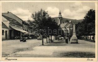 1940 Nagymaros, Fő tér, Waldvogel cukrászda, automobil, templom (EK)