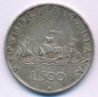 Olaszország 1958R 500L Ag "Kolumbusz hajói" T:XF,VF patina Italy 1958R 500 Lire Ag "C...