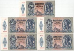 1941. 20P (5x) egyugrású sorszámkövetők közte egy sorszámkövető párral &quot;C 120 026686, 026688, 026690, 026692-93&quot; T:AU-F szép papír, csak az egyik F Adamo P12