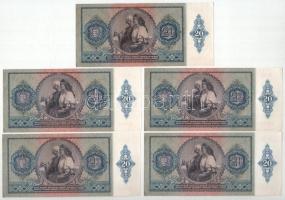1941. 20P (5x) egyugrású sorszámkövetők közte egy sorszámkövető párral "C 120 026686, 026688, 0...