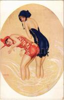 Le Mer fleurie / Gently erotic ladies in bathing suits. Marque L.E. Paris 21. s: Raphael Kirchner (Rb)