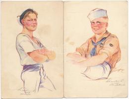 2 db RÉGI Magyar Cserkész Szövetség képeslap Márton Lajos grafikáival / 2 pre-1945 Hungarian scout art postcards