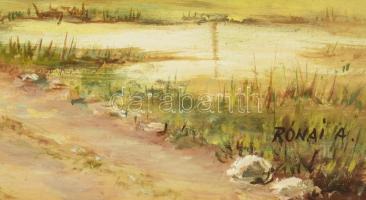 Rónai Antal (1924-): Munkából (lovasszekér). Olaj, farost, jelzett, fakeretben, 40×70 cm