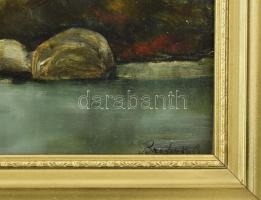 Brodszky S jelzéssel: Vízparti táj. Olaj, karton. Dekoratív, kissé sérült fakeretben, 40×67 cm