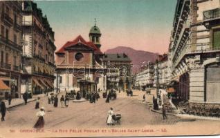 Grenoble Félix Poulat street and the Saint Louis church with a restaurant (EB)