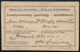 1920 Fényképes vasúti utazási igazolvány