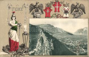 Garda Lake area with arch, castle and Italy´s coat of arms litho