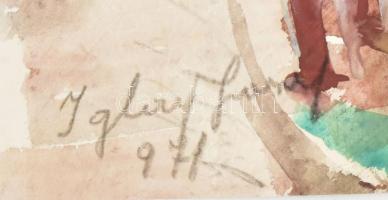 Iglay József (1905-1980): Tavasz, 1971. Akvarell, papír, jelzett, kétoldalas, lap széle vágott, 36×2...