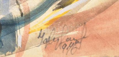 Iglay József (1905-1980): Útkeresés (cím nélkül), 1976. Akvarell, karton, jelzett, 34,5×48,5 cm