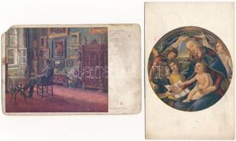 53 db RÉGI művész képeslap vegyes minőségben / 53 pre-1945 art motive postcards in mixed quality
