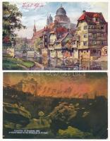 53 db RÉGI művész képeslap vegyes minőségben / 53 pre-1945 art motive postcards in mixed quality