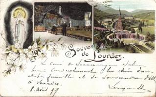 1899 Lourdes with pilgrims litho (EB)