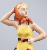 Lány sárga ruhában. Jelzett, kis kopással, m: 18 cm