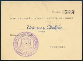 1950 Bp., Szabadkőműves páholy igazolványa