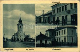 1939 Nagykapos, Velke Kapusany; Református templom, állami iskola, postahivatal / Calvinist church, school, post office (EK)