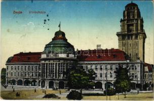 1918 Zenta, Senta; Városháza, Schlesinger és dohányáruda üzlete / town hall, shops (kopott sarkak / worn corners)