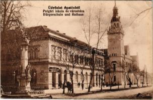 1917 Apatin, Polgári iskola és városház, Bárdos és Brachfeld Villamosmű építésvezetőség üzlete / school and town hall, electric works shop (EK)