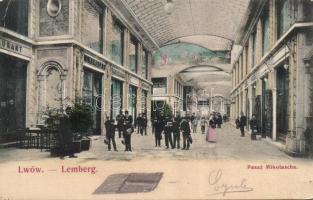 Lviv (Lemberg) Mikolash passage with restaurant and the shop of L. Nowosad (EB)