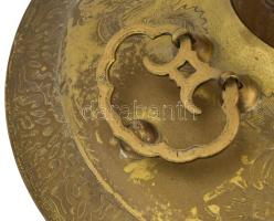 Mongol levesfőző edény. Kína, cca 1960, réz, jelzett, kopással, m: 39 cm