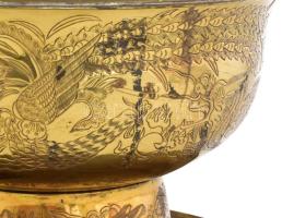 Mongol levesfőző edény. Kína, cca 1960, réz, jelzett, kopással, m: 39 cm