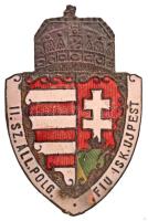 ~1930-1940. &quot;II. sz. Áll. Polg. Fiu Isk. Ujpest (II. számú Állami Polgári Fiú Iskola Újpest)&quot; zománcozott sapkajelvény, rögzítőpánt hiányzik (58x38mm) T:VF zománchiba