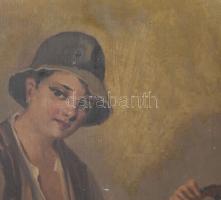 Szász István (1878-1965): Hegedülő fiú. Olaj, vászon, jelzett. Dekoratív, kissé sérült fakeretben, 6...