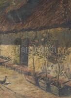 Olvashatatlan jelzéssel: Virágos udvar. Olaj, vászon, javított. Dekoratív, szecessziós, üvegezett, k...