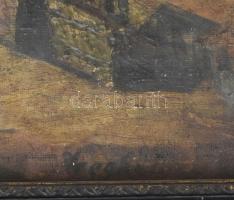 Olvashatatlan jelzéssel: Virágos udvar. Olaj, vászon, javított. Dekoratív, szecessziós, üvegezett, k...