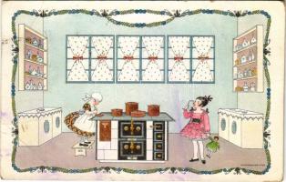 Girls in the kitchen. M. M. Nr. 1232. s: Mela Koehler (EB)