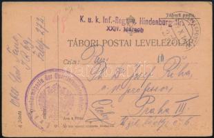 1916 Tábori posta levelezőlap "K.u.k. Eluntormagazin der Quartiermeisterabteilung" + "EP 272"