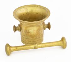 Bronz mozsár, minimális ütődéssel, kopással, m: 12 cm, törő h: 22 cm