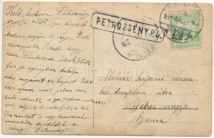 1911 Petrozsény, Petroseni, Petrosani; vasútállomás, gőzmozdony, vonat, vasutasok / railway station,...