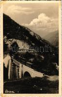 Oravica-Anina, Oravita-Anina; Aninai vasúti hegyipálya, Zsittin-völgyi vasúti híd, viadukt, vonat, gőzmozdony / mountain railway bridge, viaduct, locomotive, train. photo (non PC) (fl)