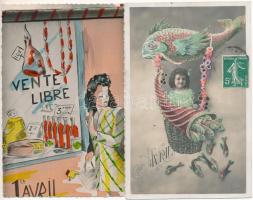 1-er Avril / Április bolondja - 56 db régi francia üdvözlő képeslap / April Fools' Day - 56 pre...