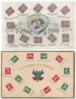Le Langage du Timbre / Bélyeg-Nyelv - 11 db régi francia képeslap / Language of the stamp - 11 pre-1...