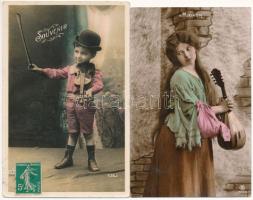 27 db RÉGI francia kottás és zenés képeslap vegyes minőségben / 27 pre-1945 French postcards in mixe...