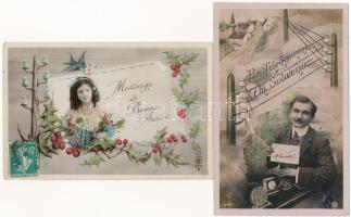16 db RÉGI francia motívum képeslap: telefonos üdvözletek / 16 pre-1945 French motive postcards: tel...